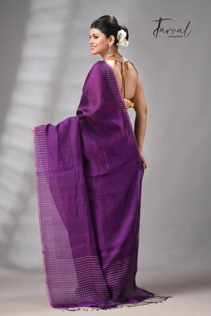 Purple With Sequins Handwoven Muslin Silk Saree