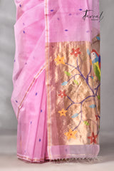 Pink with golden Zari pathani handwoven jamdani saree