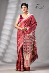 Rust Colour Pure Tussar Silk Shibori Handloom Saree