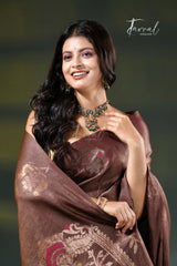 Chocolate brown with golden zari work tussar silk handloom jamdani saree