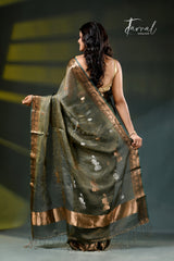 Olive green with gold tissue banarasi handloom silk saree