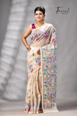 Offwhite with multicolour Shakuntala them handwoven muslin silk jamdani saree