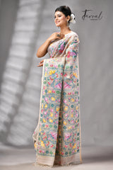 Offwhite with multicolour Shakuntala them handwoven muslin silk jamdani saree