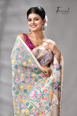Offwhite with multicolour Shakuntala them handwoven muslin silk jamdani saree