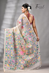 Offwhite with multicolour Shakuntala them handwoven muslin silk jamdani saree
