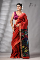 Red matka silk handwoven jamdani saree