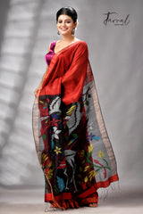 Red matka silk handwoven jamdani saree