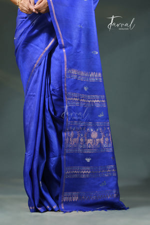 Royal blue with golden zari tussar  handloom jamdani saree