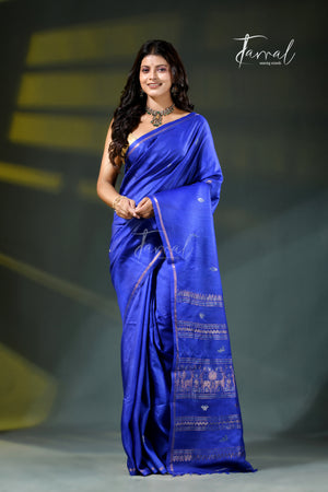 Royal blue with golden zari tussar  handloom jamdani saree