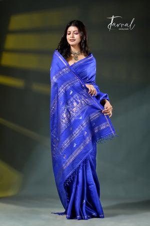 Royal blue with golden zari tussar  handloom jamdani saree
