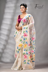 Offwhite With Multicolour Handwoven Jamdani Saree With Floral Border