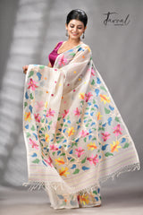 Offwhite With Multicolour Handwoven Jamdani Saree With Floral Border