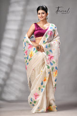 Offwhite With Multicolour Handwoven Jamdani Saree With Floral Border