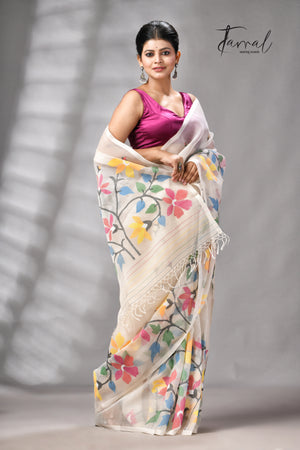 Offwhite With Multicolour Floral Handwoven Jamdani Saree