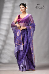 Dark Lavender Half Muslin & Half Matka Silk Handwoven Jamdani With Sequins Work Saree