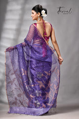 Dark Lavender Half Muslin & Half Matka Silk Handwoven Jamdani With Sequins Work Saree