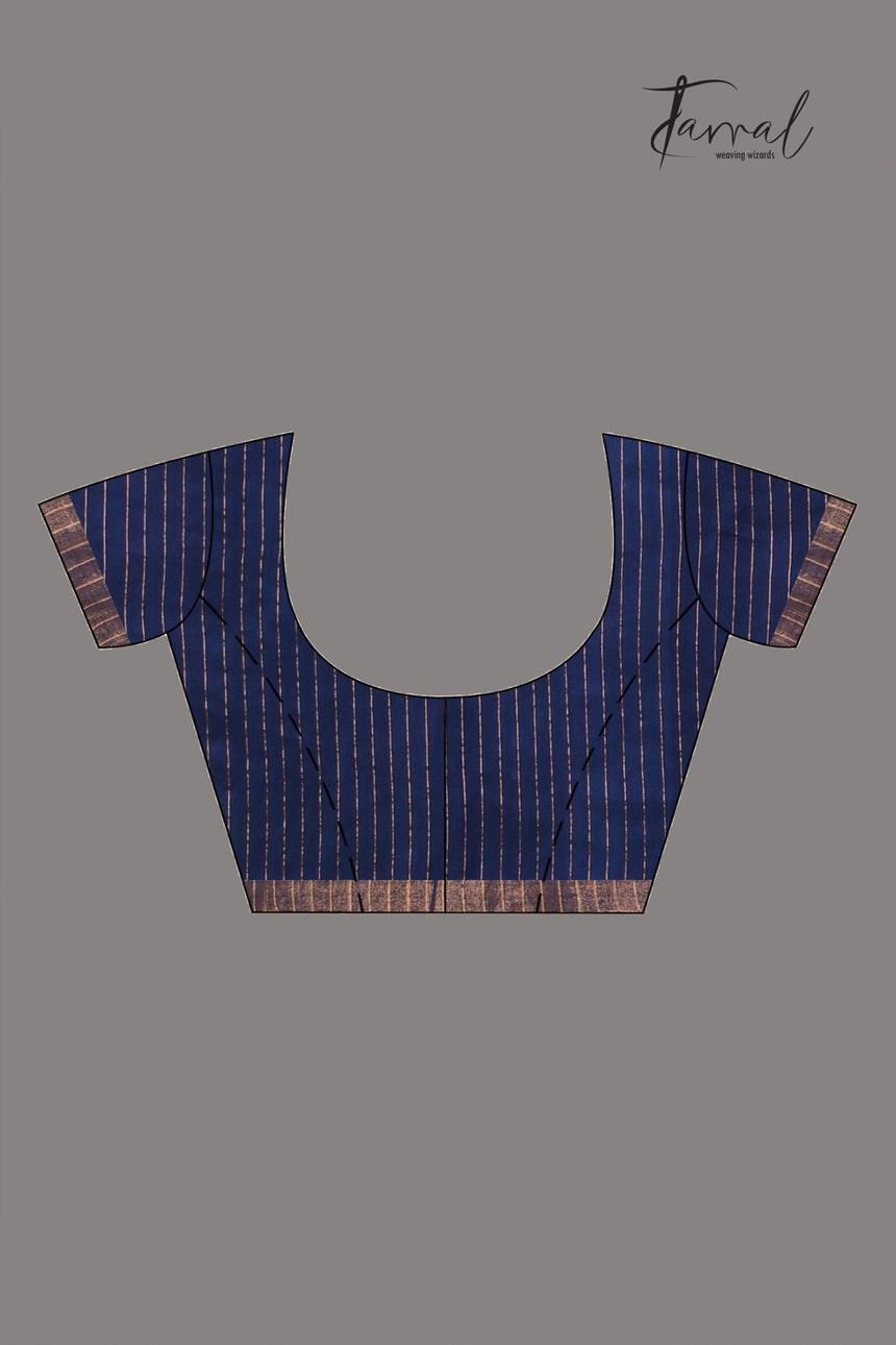 Indigo With Zari Border Pure Silk Linen Handwoven Jamdani Saree