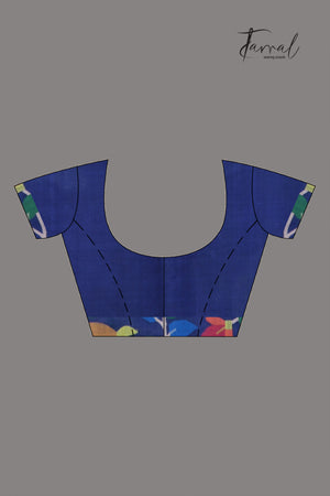 Indigo With Multicolour Pure Muslin Silk Floral Handwoven Jamdani Saree