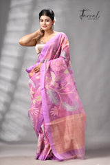 Onion pink with magenta border Allover floral handwoven muslin silk jamdani saree