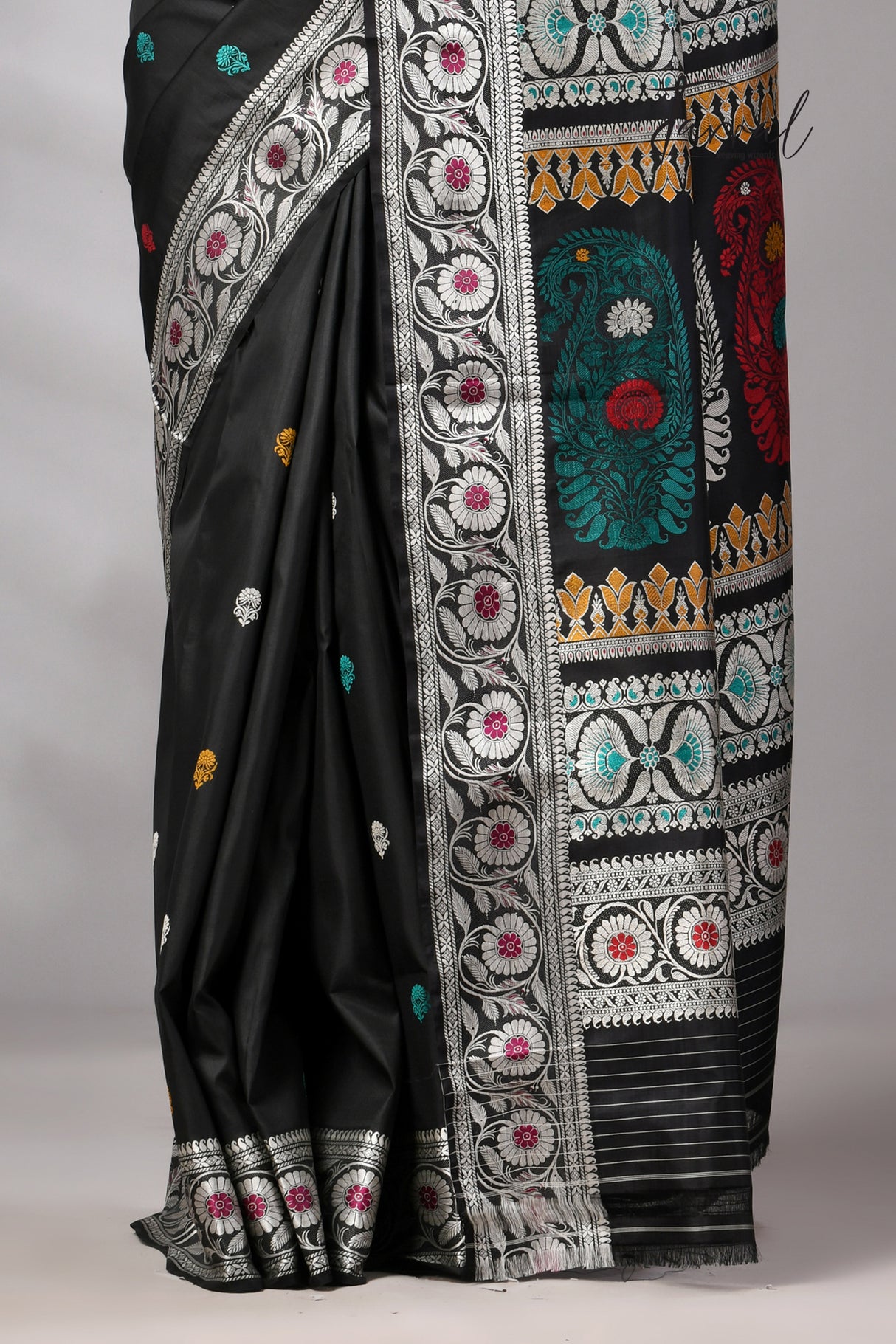 Black with multicolour Bishnupuri Katan silk revival Swarnachari handloom saree