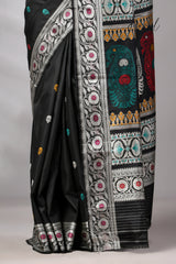 Black with multicolour Bishnupuri Katan silk revival Swarnachari handloom saree