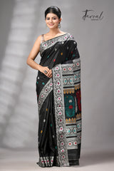 Black with multicolour Bishnupuri Katan silk revival Swarnachari handloom saree