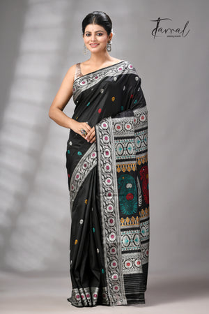 Black with multicolour Bishnupuri Katan silk revival Swarnachari handloom saree