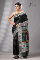Black with multicolour Bishnupuri Katan silk revival Swarnachari handloom saree