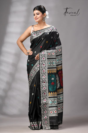 Black with multicolour Bishnupuri Katan silk revival Swarnachari handloom saree