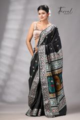 Black with multicolour Bishnupuri Katan silk revival Swarnachari handloom saree