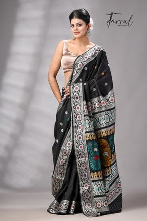 Black with multicolour Bishnupuri Katan silk revival Swarnachari handloom saree