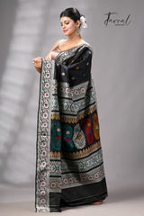 Black with multicolour Bishnupuri Katan silk revival Swarnachari handloom saree