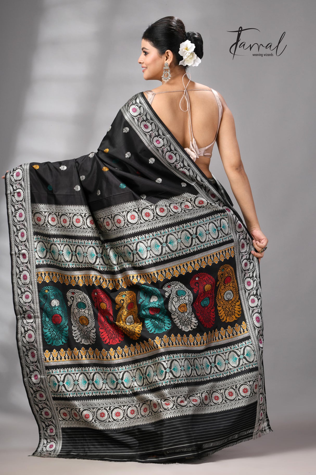 Black with multicolour Bishnupuri Katan silk revival Swarnachari handloom saree