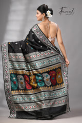 Black with multicolour Bishnupuri Katan silk revival Swarnachari handloom saree