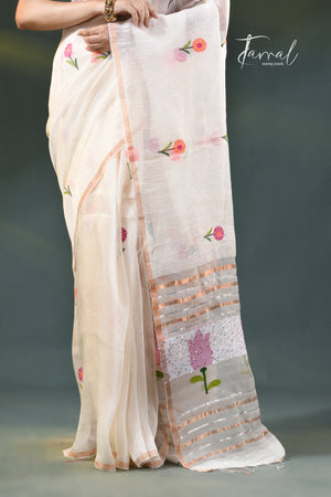 Offwhite silk linen handwoven jamdani saree