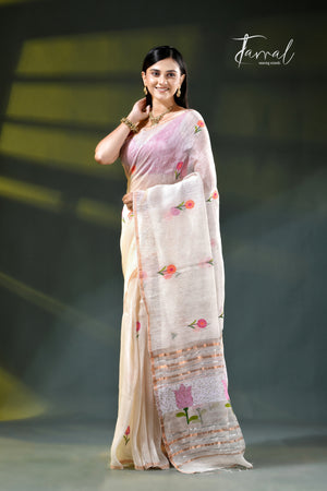 Offwhite silk linen handwoven jamdani saree