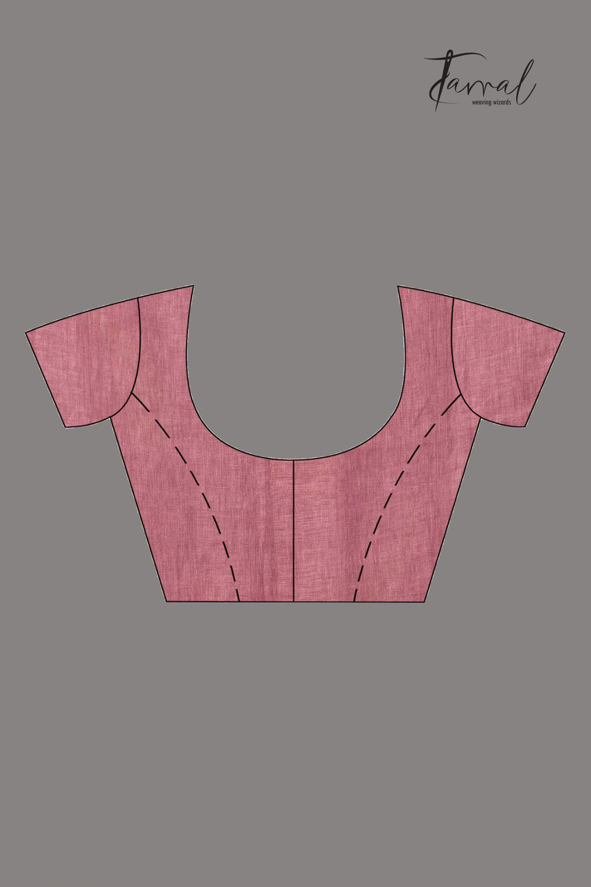 Onion Pink Colour Pure Linen Hand Block Printed Saree
