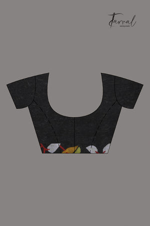 Black with multicolour Muslin Silk Jamdani Saree with Floral Motifs