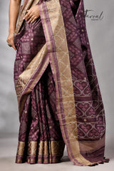 Chocolate Brown Raw Silk Pochampally Weaved Saree