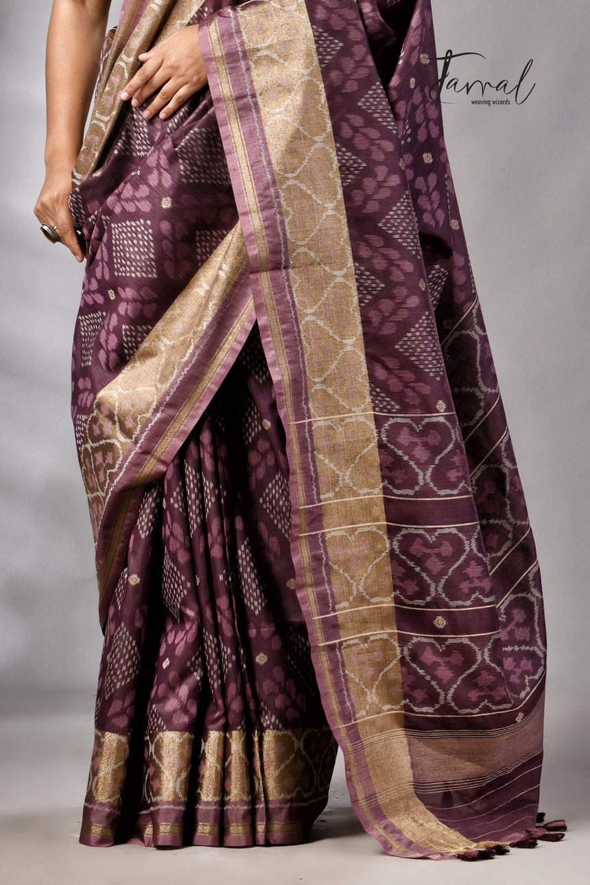Chocolate Brown Raw Silk Pochampally Weaved Saree