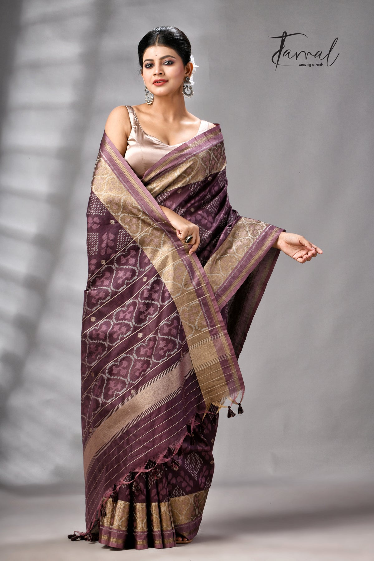 Chocolate Brown Raw Silk Pochampally Weaved Saree