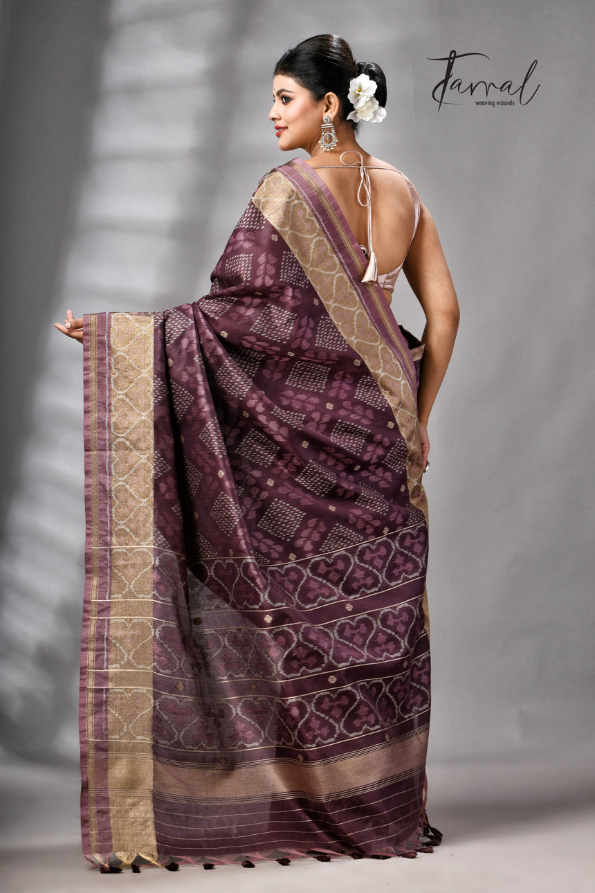 Chocolate Brown Raw Silk Pochampally Weaved Saree