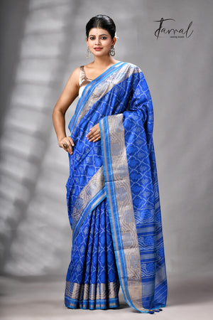 Royal Blue Raw Silk Pochampally Weaved Saree