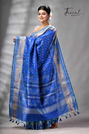 Royal Blue Raw Silk Pochampally Weaved Saree