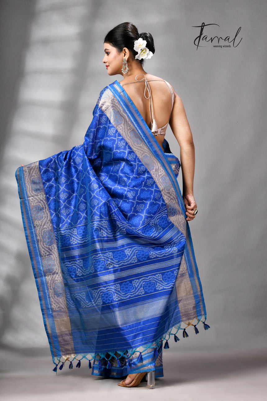 Royal Blue Raw Silk Pochampally Weaved Saree