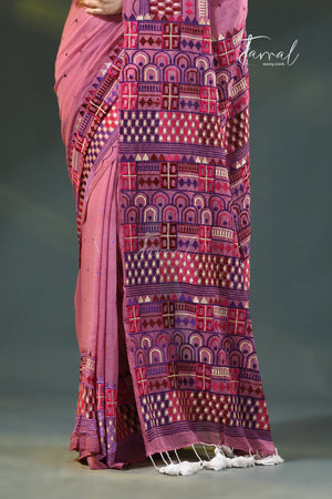 Dusty pink Lambani embroidery mulmul cotton saree