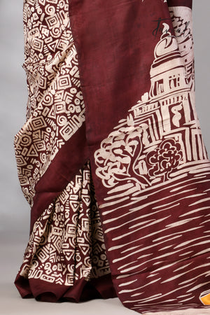 Black White & Yellow Taxi Victoria Handcrafted Pure Batik Silk Saree