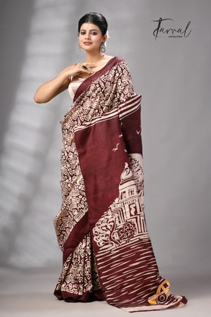 Black White & Yellow Taxi Victoria Handcrafted Pure Batik Silk Saree
