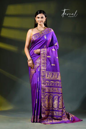 Purple colour bishnupuri baluchari silk handloom saree