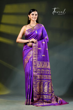 Purple colour bishnupuri baluchari silk handloom saree